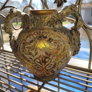 Unique Vase With Bronze Like Finish 9.5 Inches Tall